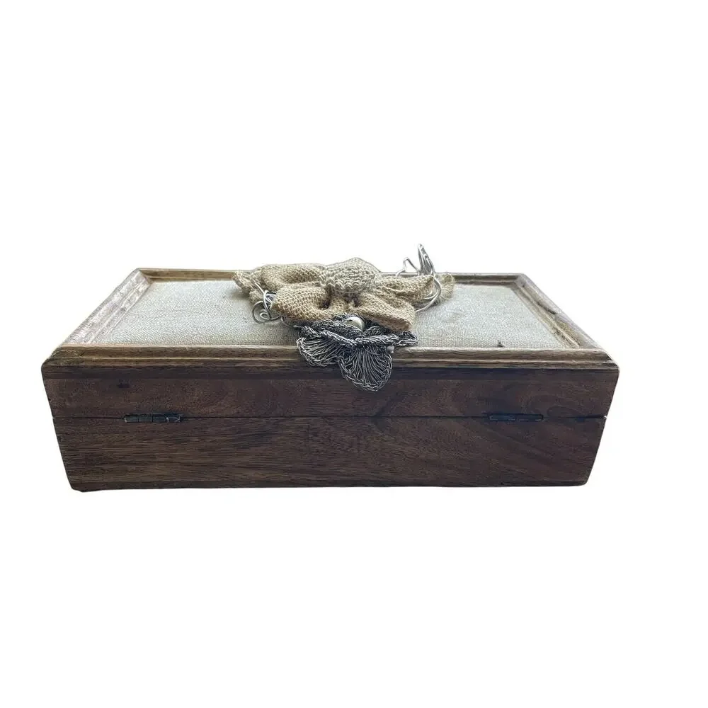 Small Wooden Jewelry Box with Flowers 9.5